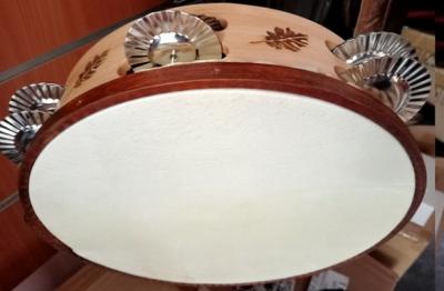 Pandero grabada de 24,5 cm HOJA DE ROBLE